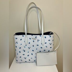 Kate Spade All Day Dainty Bloom Large Tote Floral White/Blue With Pouch